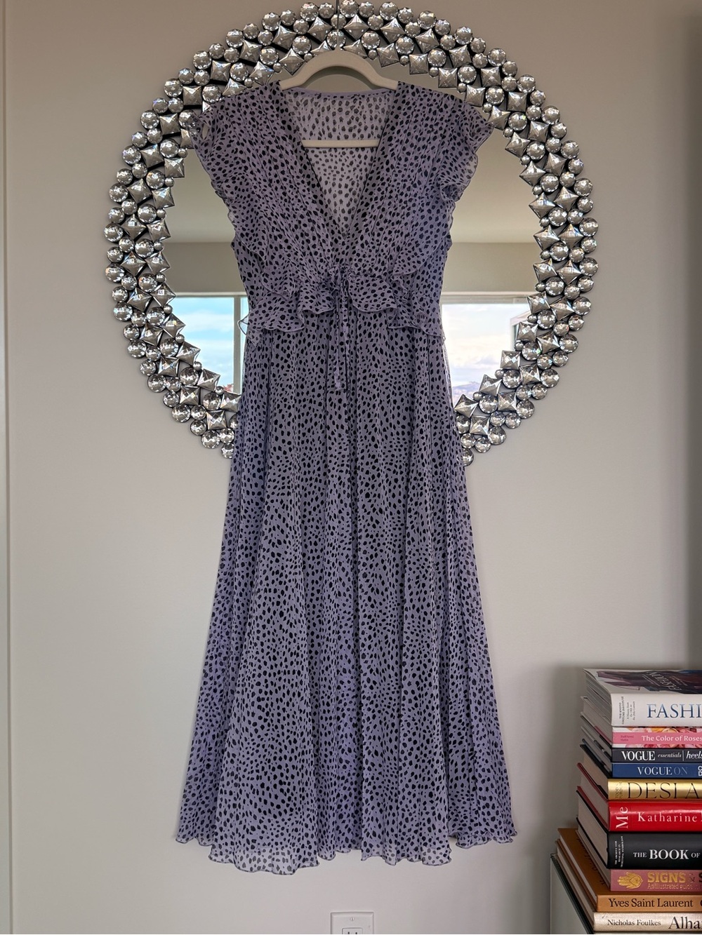 Purple Printed V-Neck Midi Dress